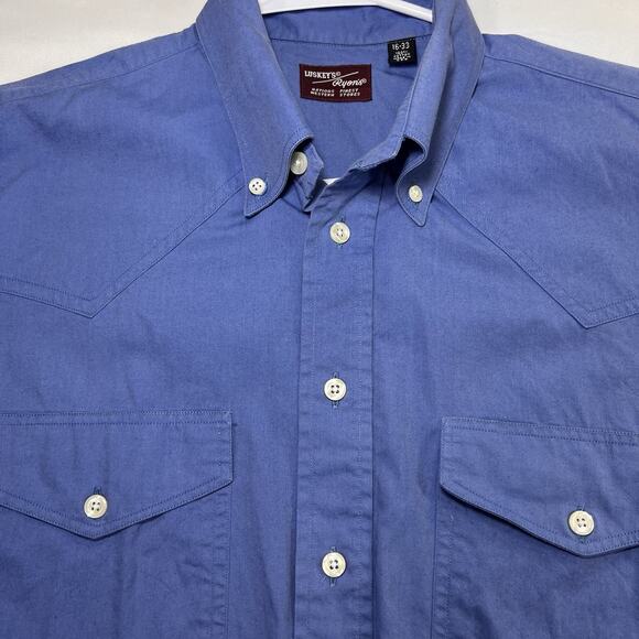 Luskey's Ryons Western Shirt Size 16-33 Blue Button Up Western Workwear Vintage - Picture 2 of 13